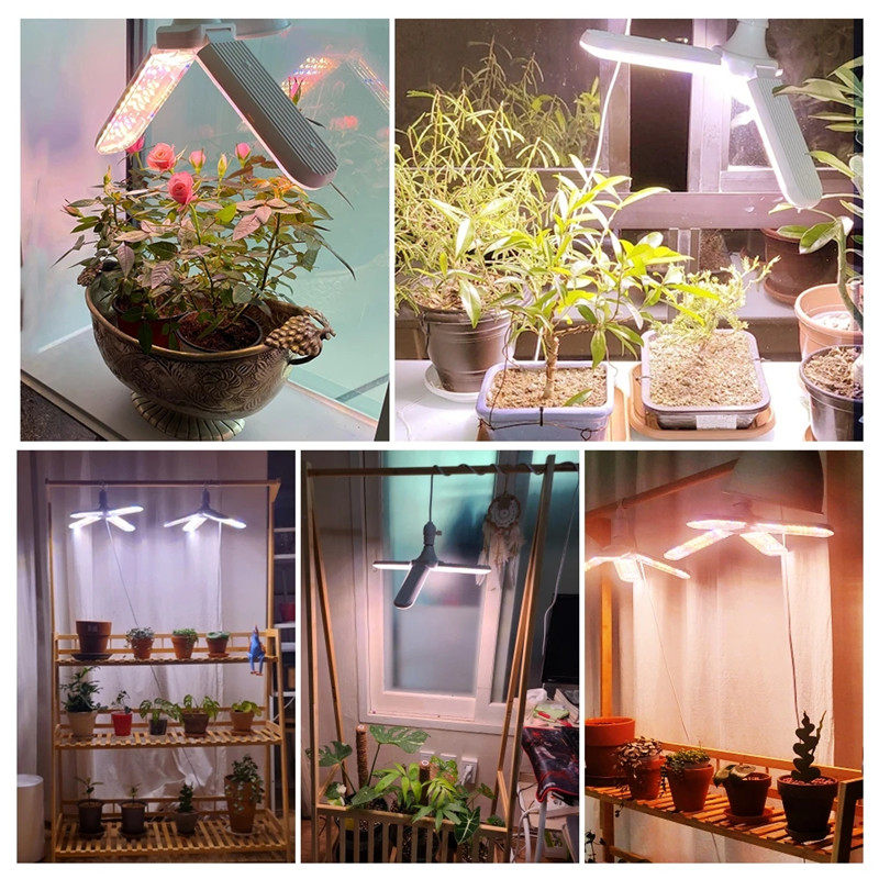 Angelila 48W LED Grow Light Bulb Foldable Sunlike Full Spectrum Lamp for Indoor Plants & Vegetables & Greenhouse & Hydroponic Growing E26/E27 Socket Plant Growing Light